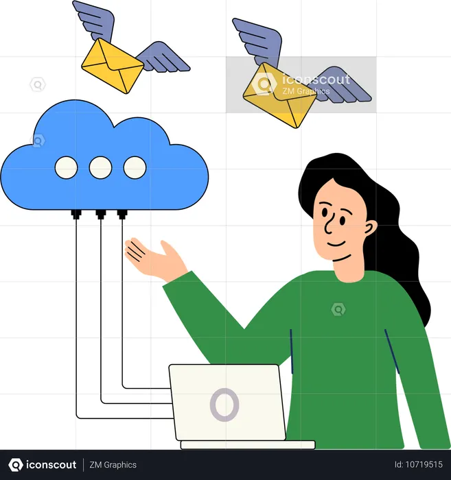 Frau empfängt Cloud Mail  Illustration