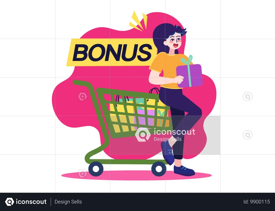 Frau erhält Bonus beim Black Friday-Shopping  Illustration