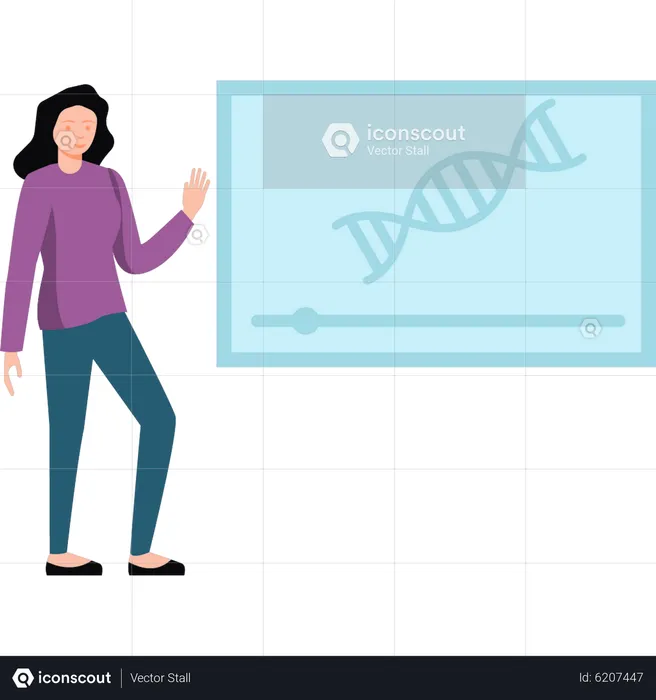 Frau erklärt die Struktur der DNA  Illustration