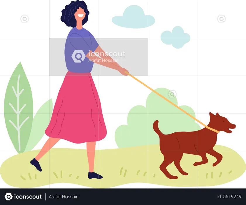 Frau geht mit Haustier spazieren  Illustration