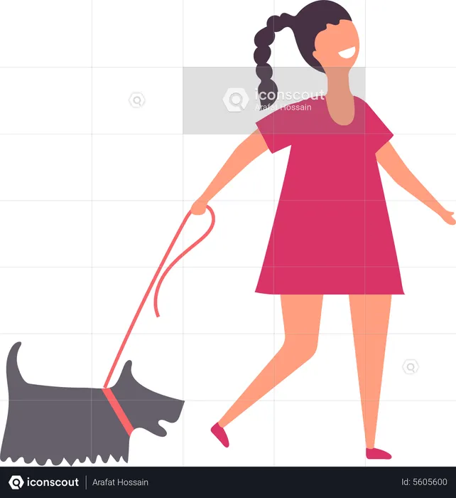 Frau geht mit Hund spazieren  Illustration