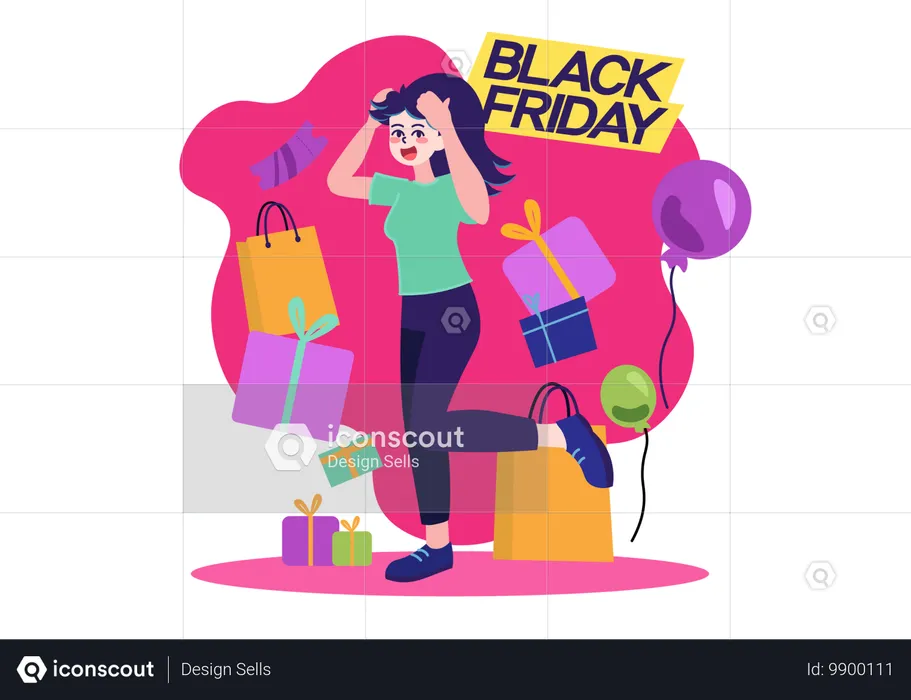 Frau genießt Black Friday-Shopping  Illustration