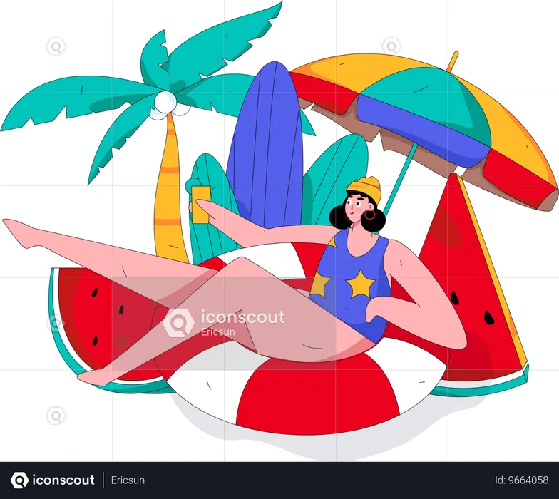 Frau genießt Sommerurlaub  Illustration