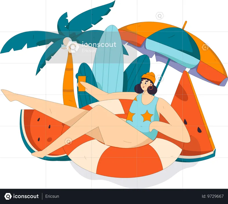 Frau genießt Sommerurlaub  Illustration