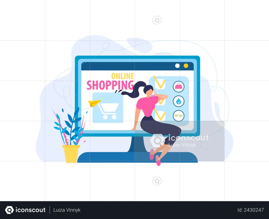 Frau gibt Bestellung auf Online-Shopping-Website auf  Illustration