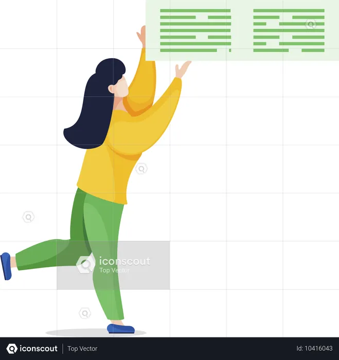 Frau hält in Händen Textdatenanalyse  Illustration