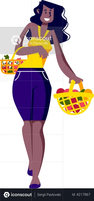 Frau hält Körbe mit frischem Obst  Illustration