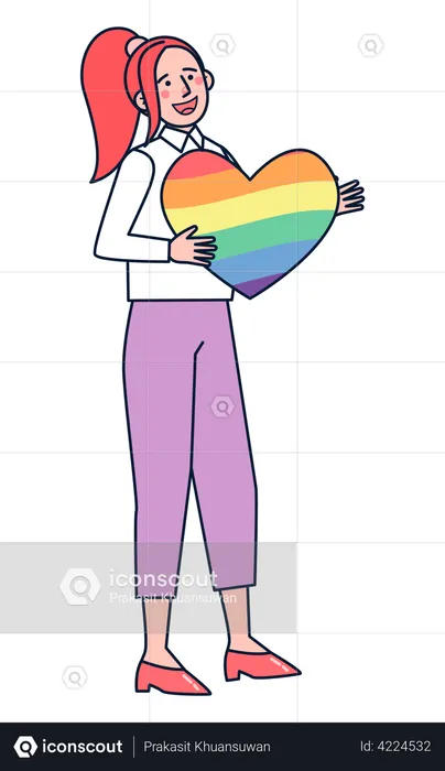 Frau hält Regenbogenherz  Illustration