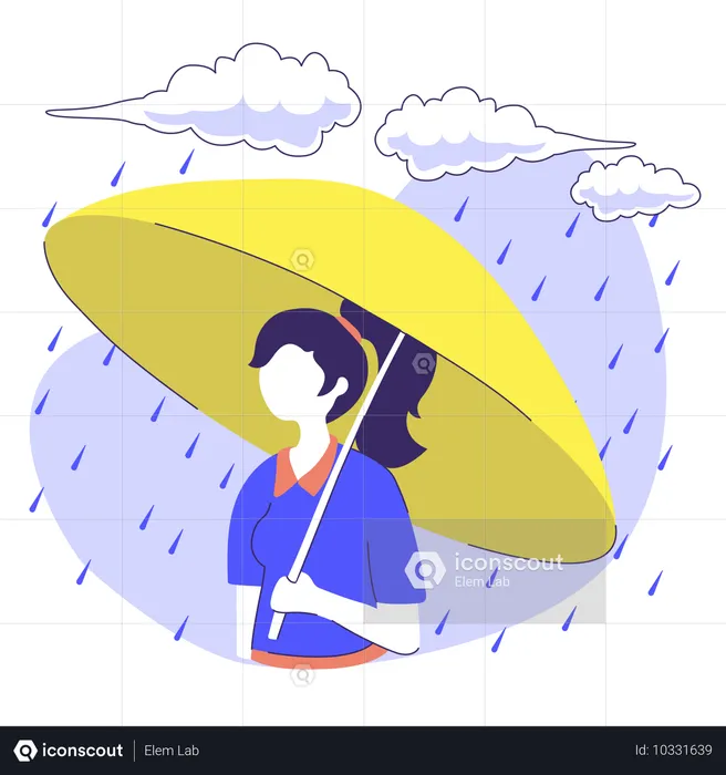 Frau mit Regenschirm in der Regenzeit  Illustration