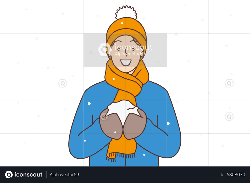 Frau hält Schneeball  Illustration