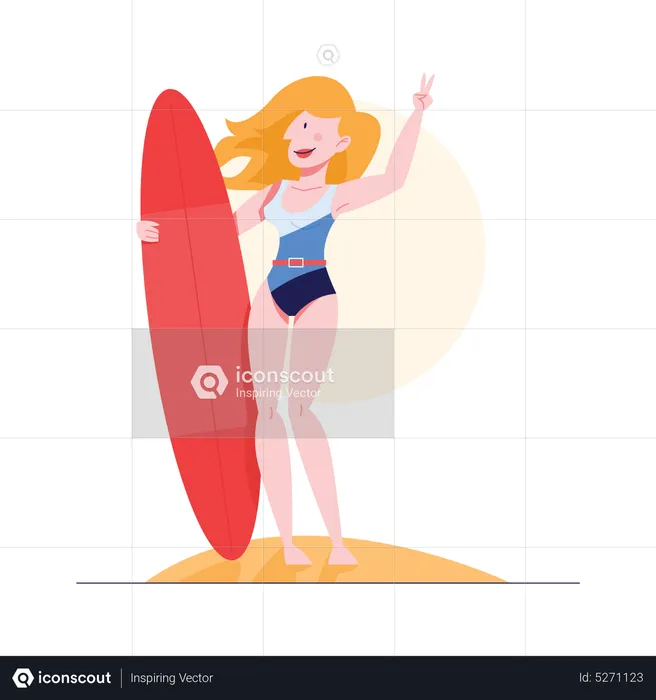 Frau hält Surfbrett  Illustration