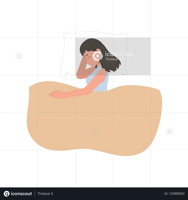 Frau im Pyjama schläft friedlich auf einem Bett  Illustration