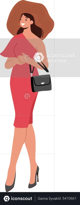Frau im roten Kleid mit Handtasche  Illustration