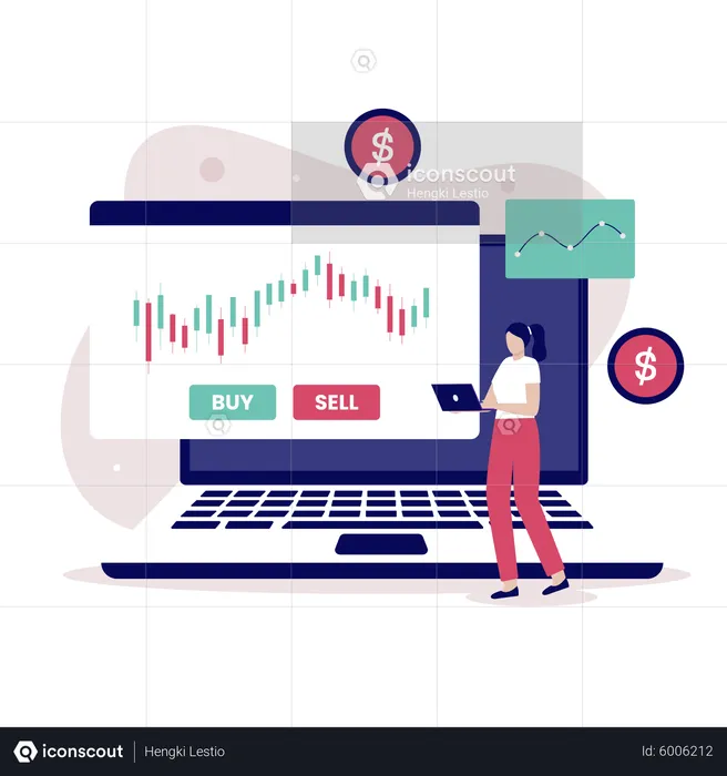 Frau investiert in Börse  Illustration