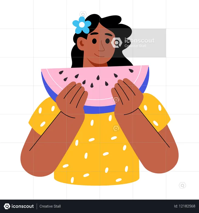 Frau isst Wassermelone  Illustration