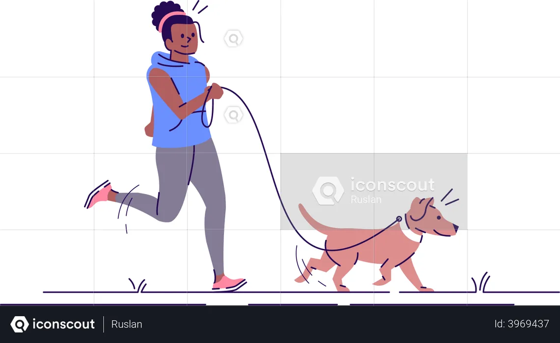 Frau joggt mit Hund  Illustration