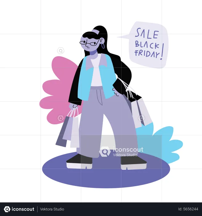 Frau beim Einkaufen am Black Friday Sale  Illustration