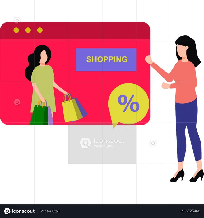Frau beim Einkaufen mit Rabatt  Illustration