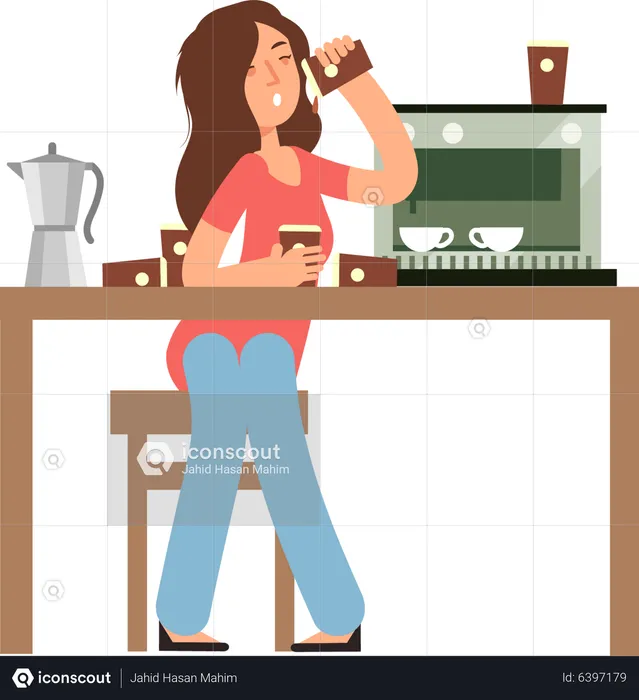 Frau süchtig nach Koffein  Illustration