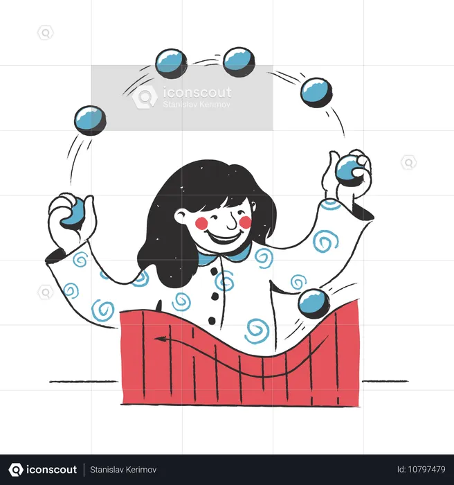 Frau lässt Luftballons über Diagramm klimpern  Illustration