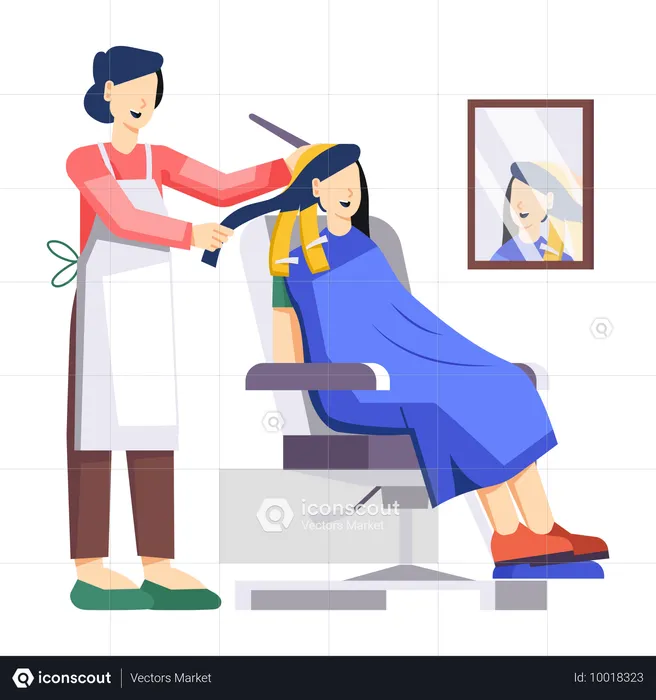 Frau lässt sich im Salon die Haare färben  Illustration