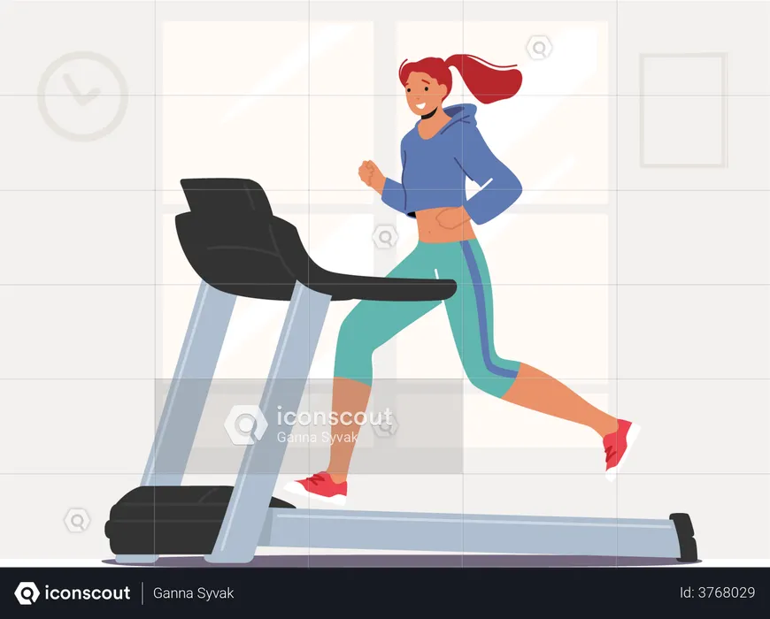 Frau läuft auf Laufband  Illustration