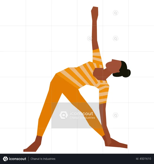 Frau macht Dreieck-Yoga-Pose  Illustration