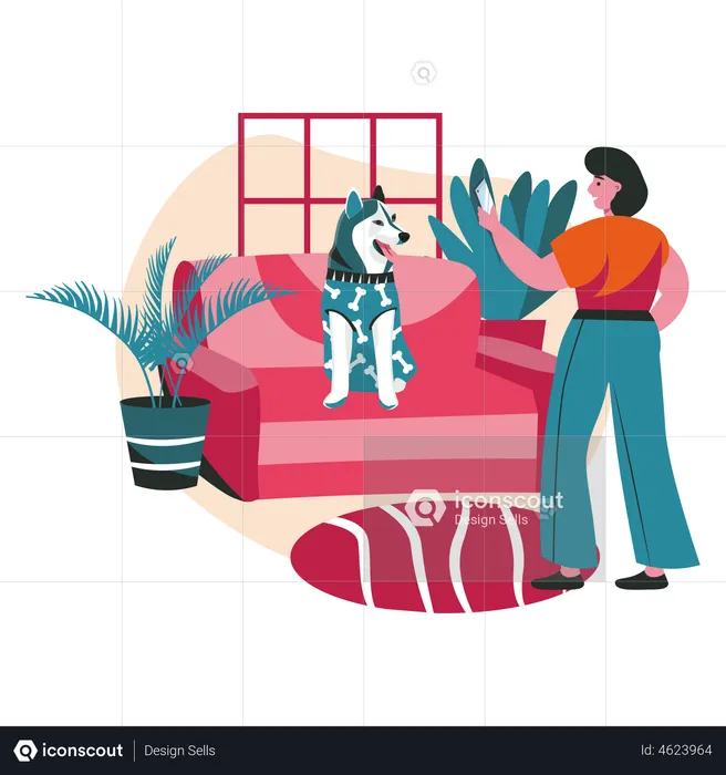 Frau macht Foto von Hund  Illustration