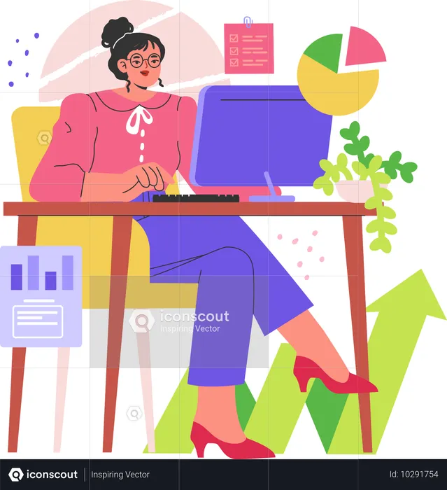 Frau macht Geschäftsanalyse am Laptop  Illustration