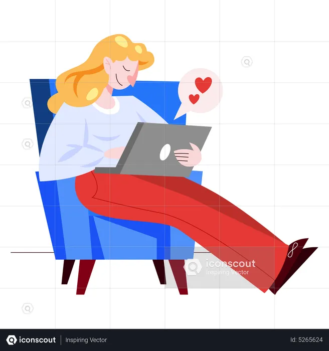 Frau macht romantischen Chat auf Laptop  Illustration