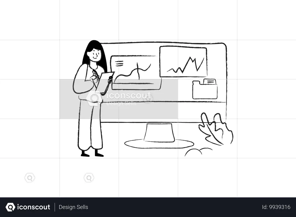 Frau bei der statistischen Analyse  Illustration