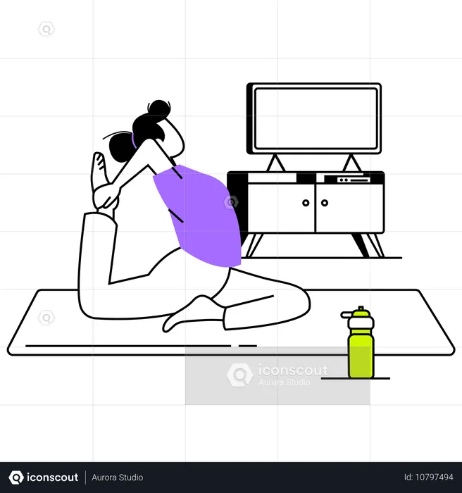 Frau macht am frühen Morgen Yoga  Illustration