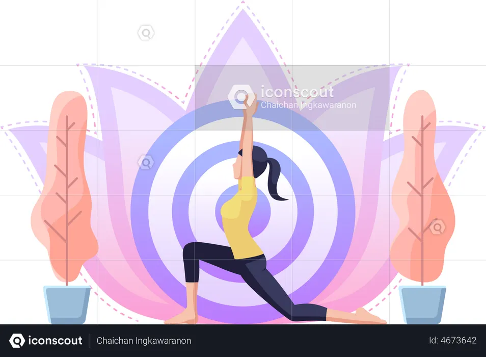 Frau macht Yoga in Krieger-Eins-Pose  Illustration