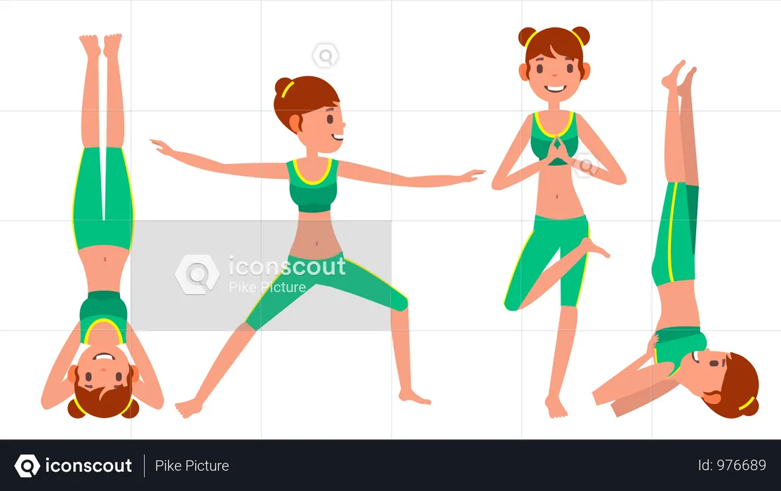 Frauen machen Yoga mit verschiedenen Posen  Illustration