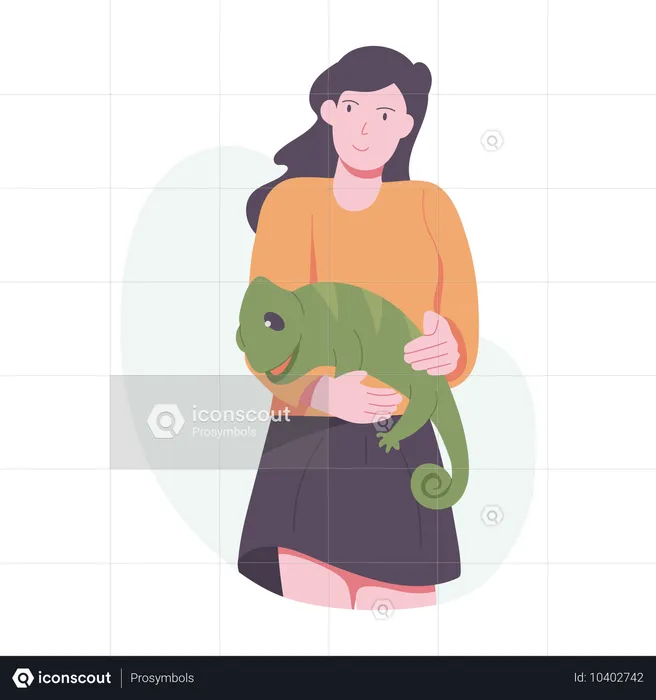 Frau mit Chamäleon als Haustier  Illustration