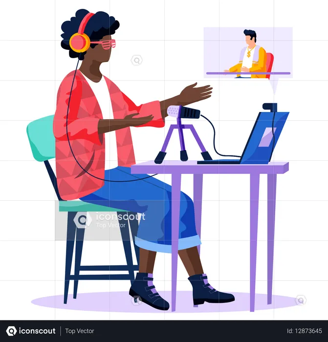 Frau mit Computer sieht Sendung  Illustration