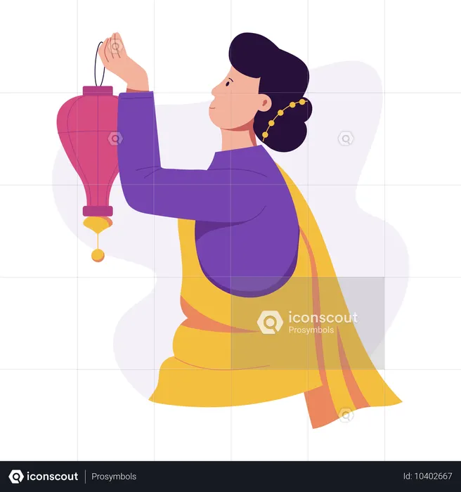 Frau mit Diwali-Hängeband  Illustration