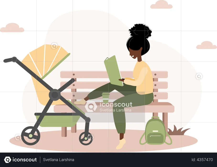 Frau mit Kinderwagen  Illustration