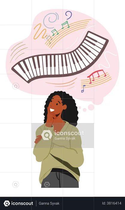 Frau mit musikalischem Denken  Illustration