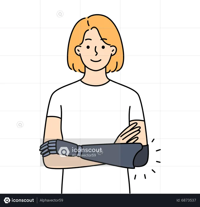 Frau mit Roboterhand  Illustration