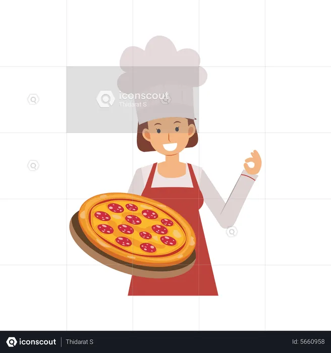 Frau Pizzabäckerin  Illustration