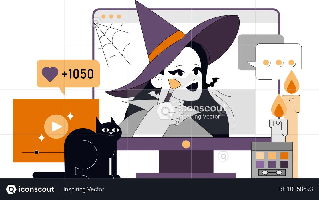 Frau postet ihr Halloween-Bild in sozialen Medien  Illustration