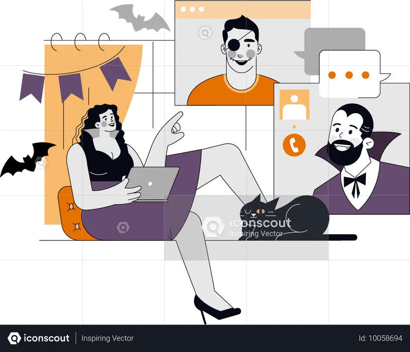 Frau postet Social-Media-Bild zur Halloween-Party  Illustration