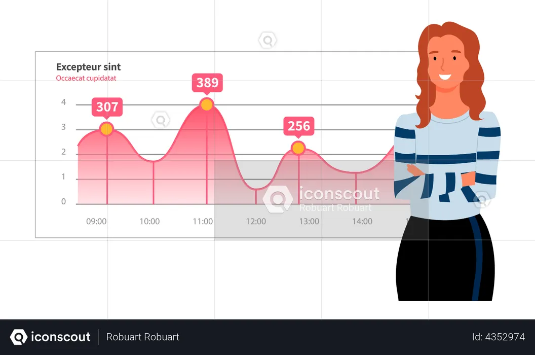 Frau präsentiert digitalen Analysebericht  Illustration
