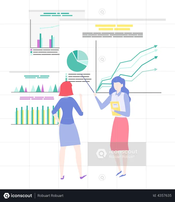 Frau präsentiert Business-Analytics-Diagramm  Illustration