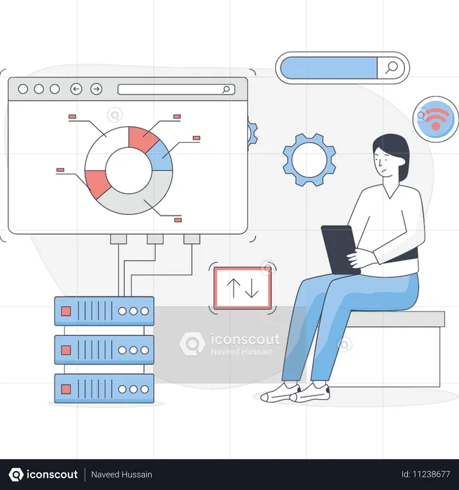 Frau präsentiert Datenbanknetzwerke  Illustration