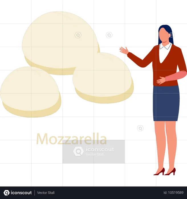 Frau präsentiert Junk Food Mozzarella-Käse  Illustration