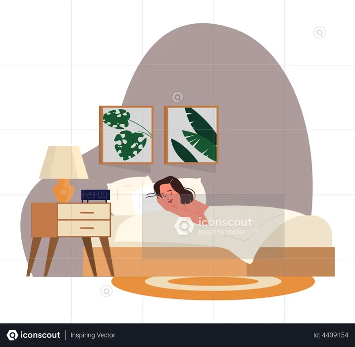 Frau schläft auf dem Bett  Illustration