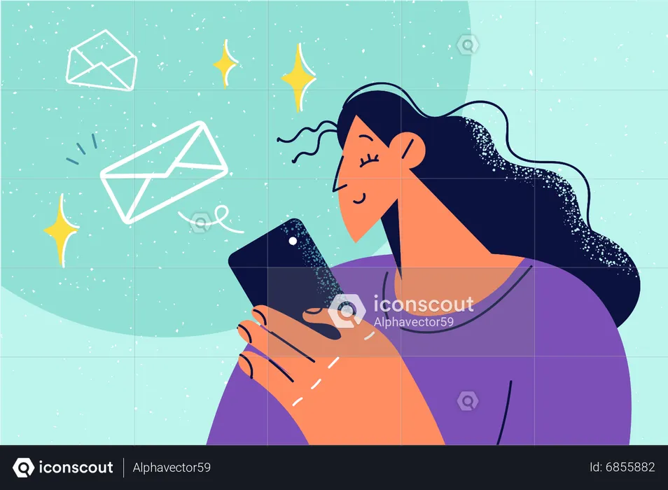 Frau sendet Nachricht auf Handy  Illustration