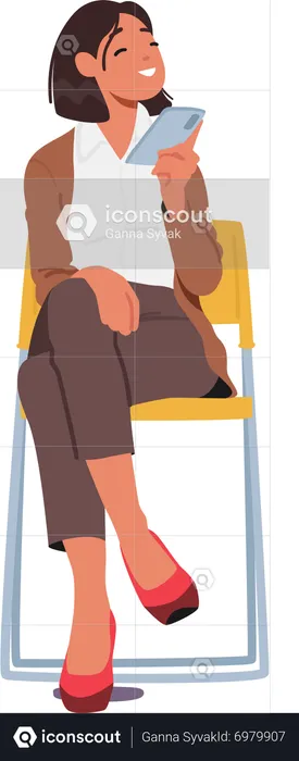 Frau sitzt auf Stuhl mit Smartphone in der Hand  Illustration